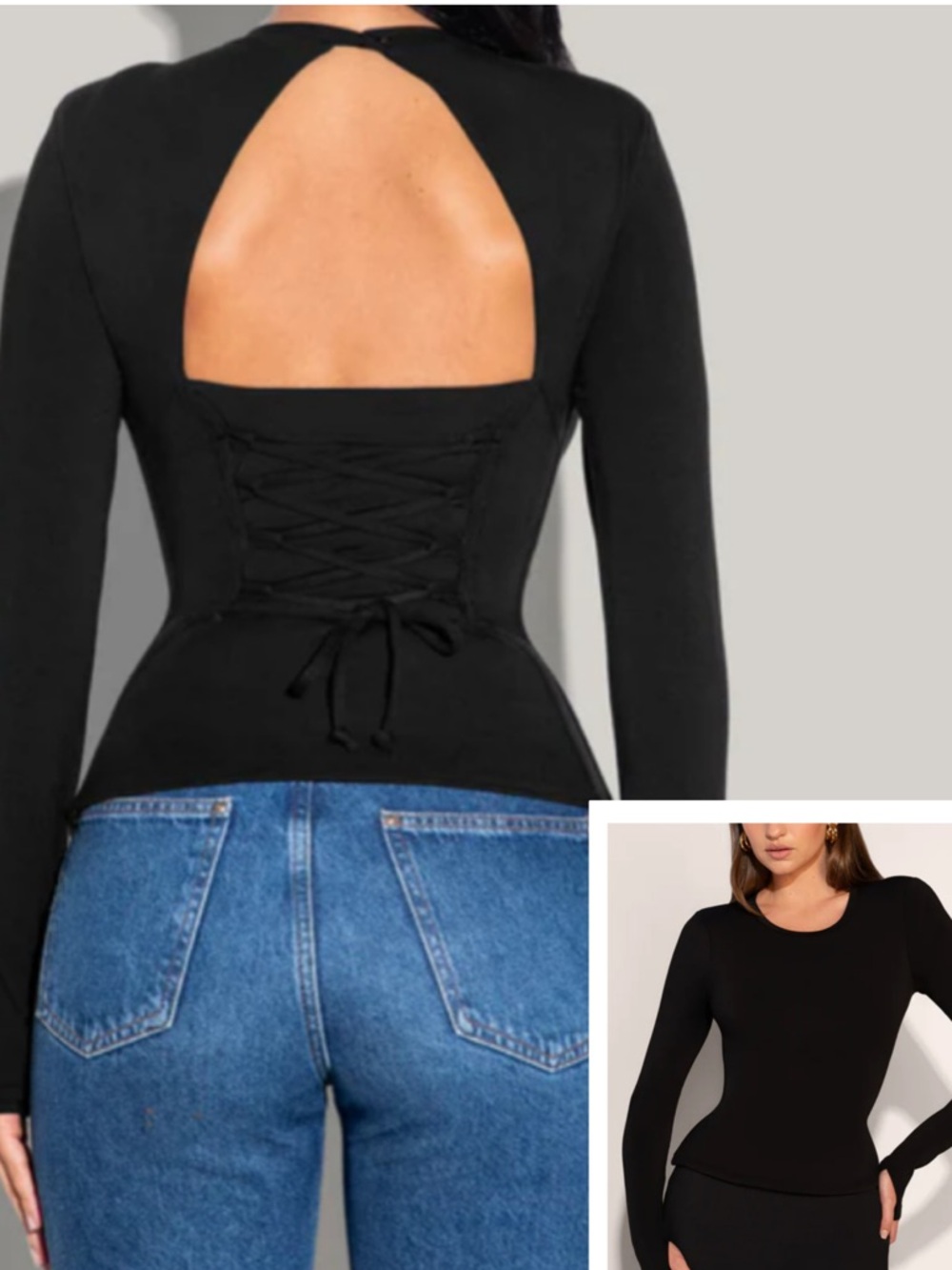 Ta3 | Shapey Crew Neck Top Soft Modal Jersey Black Long Sleeve | Plus Size 2X